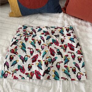 Attyre White Skirt with Colorful Parrot Print